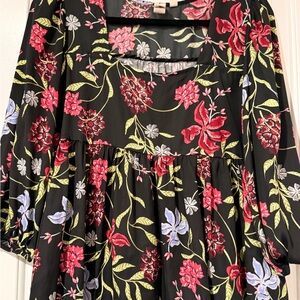 Dolan Floral Black top with Red and Purple Accents